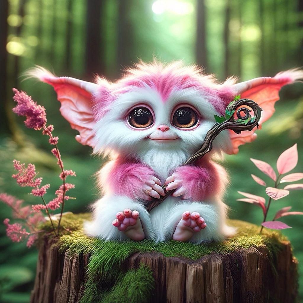 Enchanted Forest Kitten-Gremlin Guardian of Mystical Woods