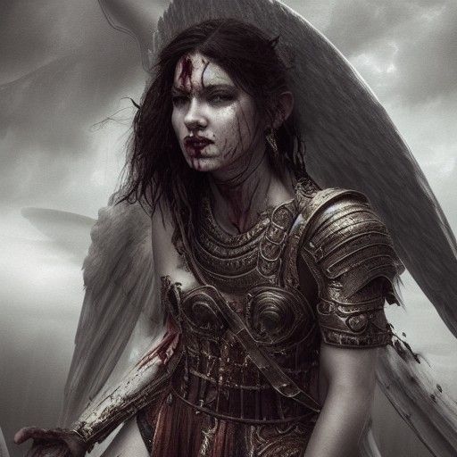 Wounded Warrior Angel Portrait in Digital Painting