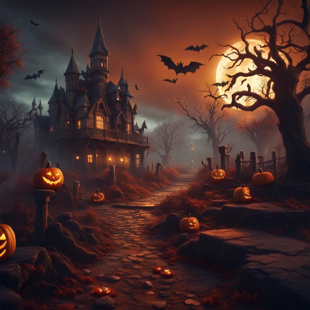 Fantastical Halloween Landscape in Detailed Matte Painting