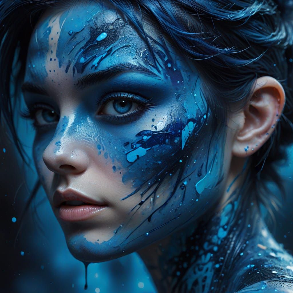 Blue-Skinned Woman in Graffiti Art Close-Up