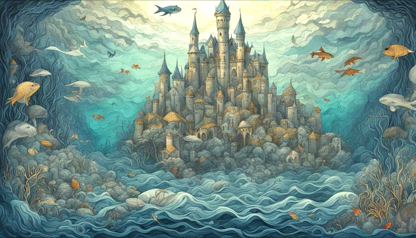 Submerged Kingdom with Ghostly Towers: Fantasy Concept Art