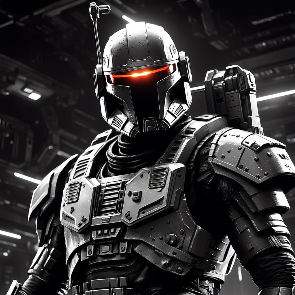 Sci-Fi Bounty Hunter in Cyberpunk Noir Style