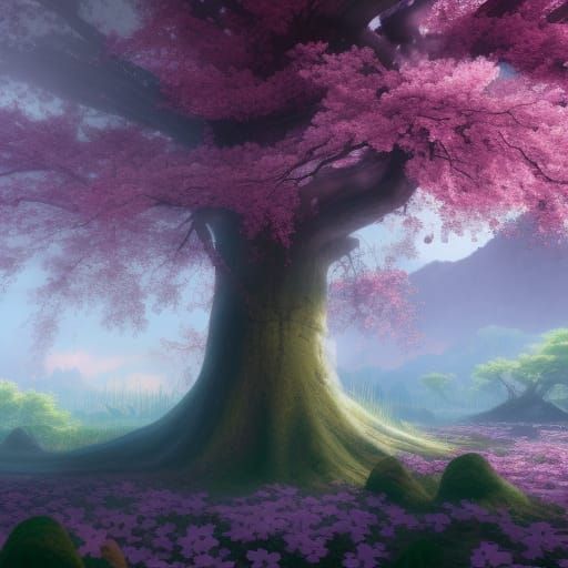 Grave Under Cherry Blossom Tree: Matte Painting