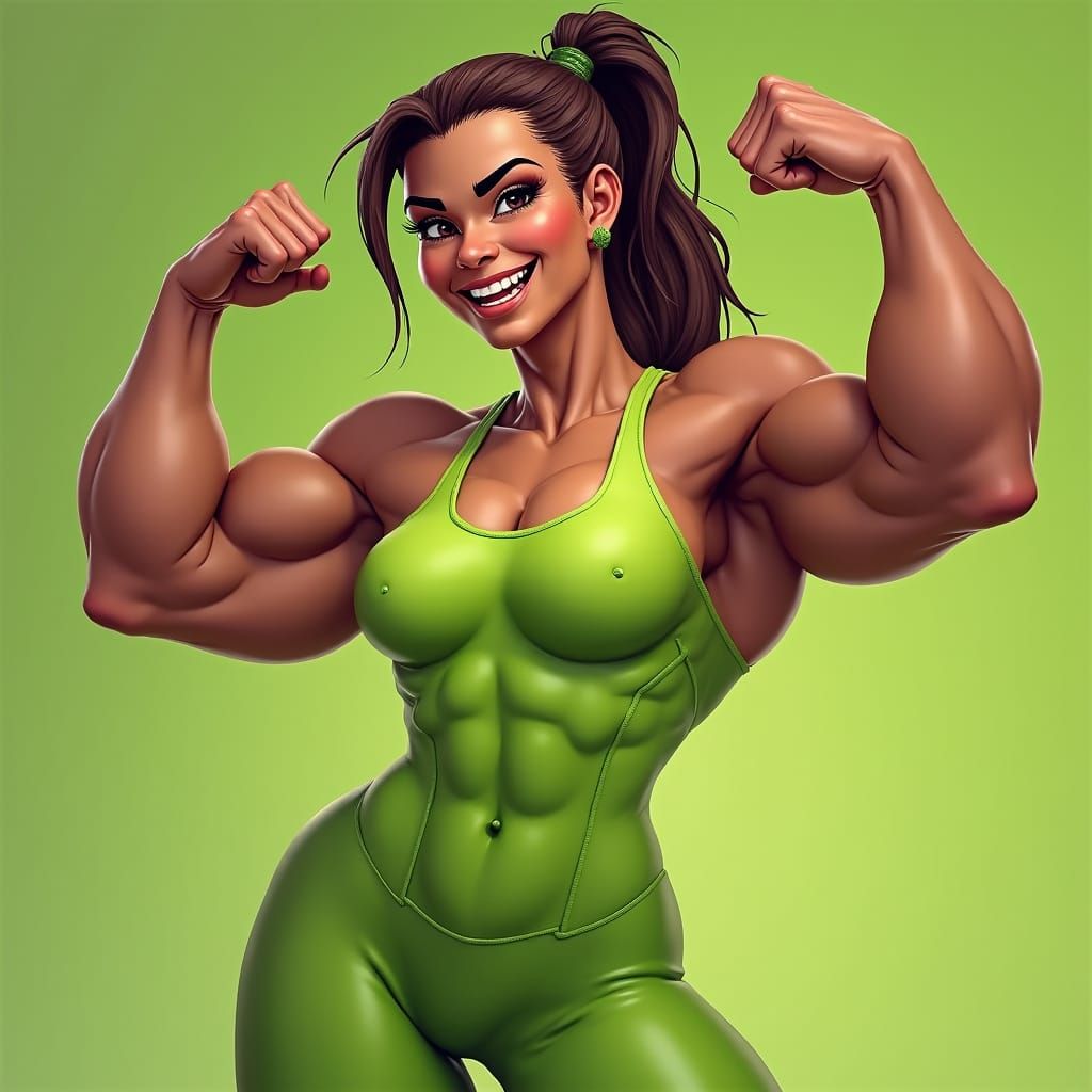Female Bodybuilder Flexing Biceps in Hyper-Realistic Style