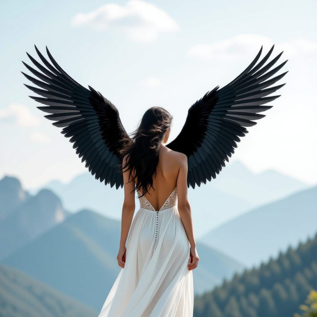 Majestic Angel with Black Wings