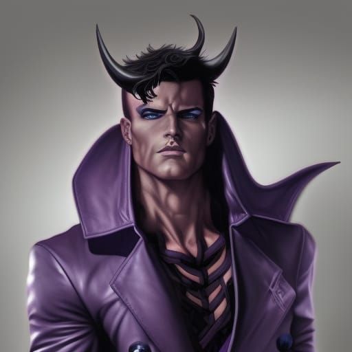 Handsome Demon in Leather Outfit, Comic Book Art