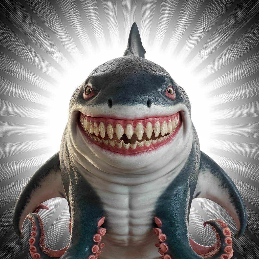 Sharktopus, half shark, half octopus, wet and slimy amphibio...