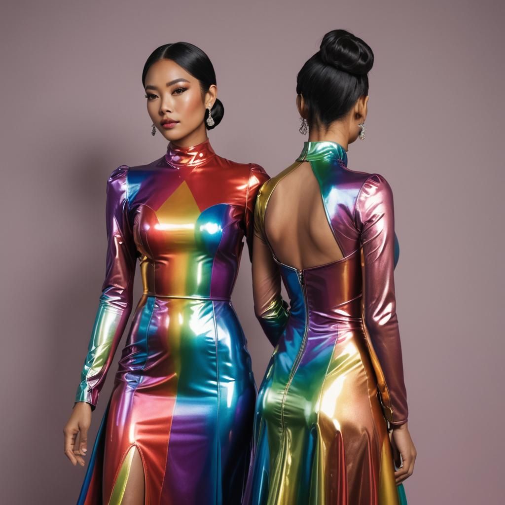 Rainbow Latex Gowns on Amerasian Women