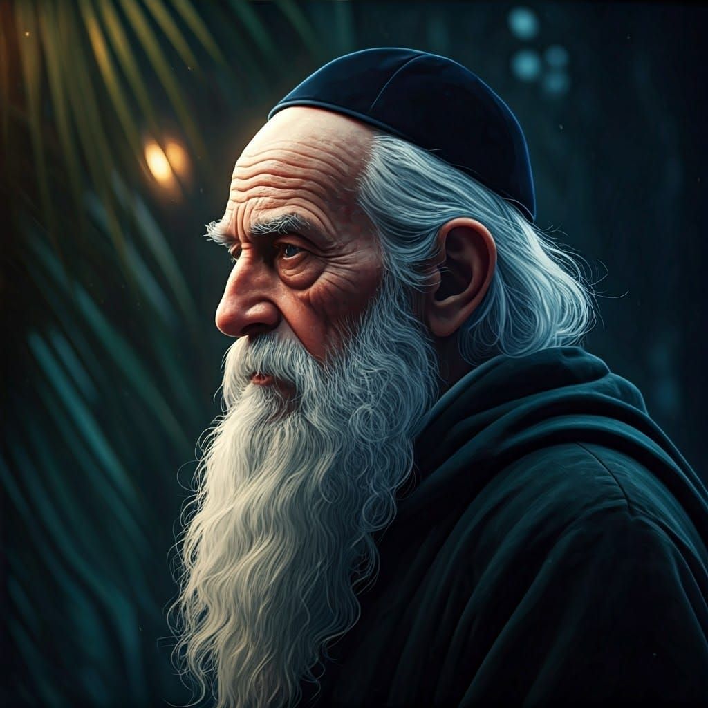 Elderly Man Climbs Palm Tree: Cinematic Film Still