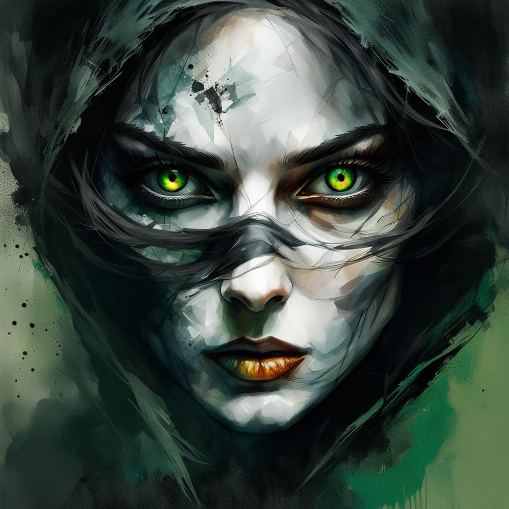 Assassin with Cat Eyes and Watercolor Accents