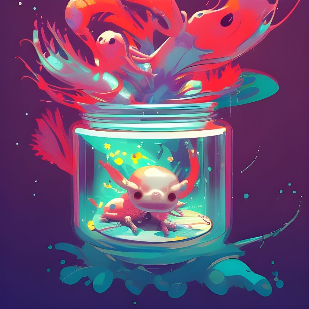 Cute Axolotl in Jar: Digital Illustration