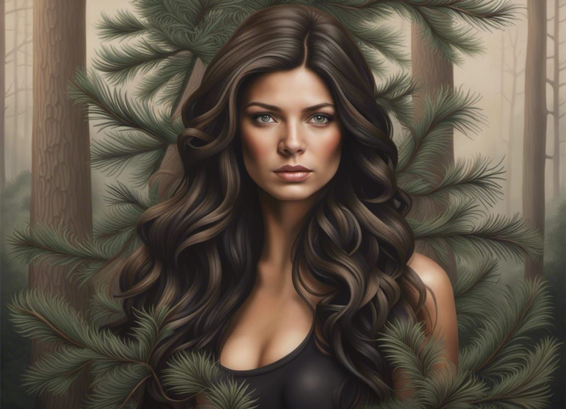 Bronze Portrait in Botanical Forestscape, Ferrofluid Art