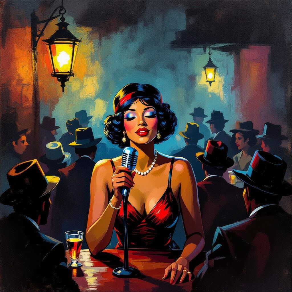 Beale Street Blues Singer in Collage Style