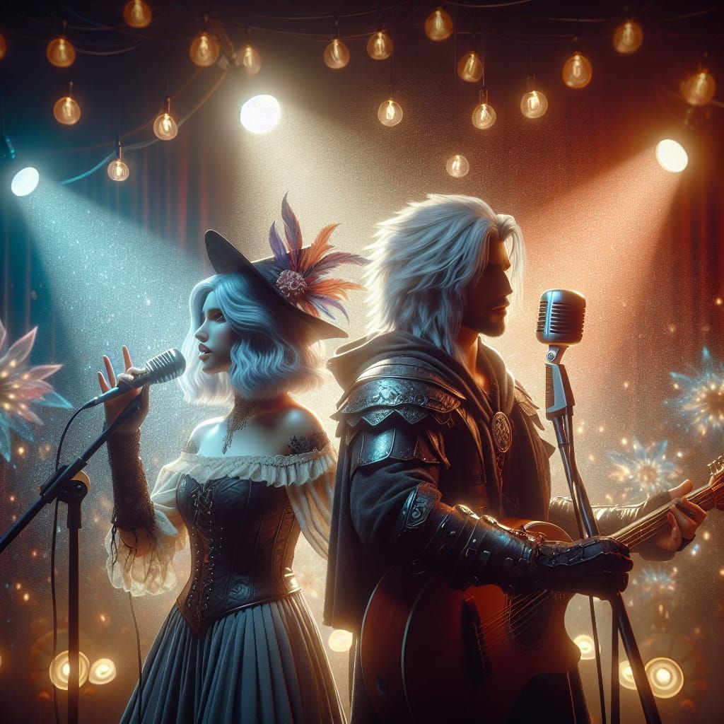 Fantasy Warriors Singing on Stage in Digital Painting