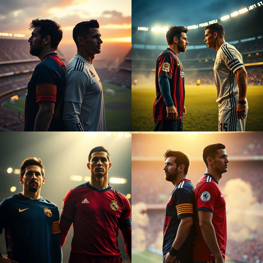Messi and Ronaldo in Cinematic Film Still