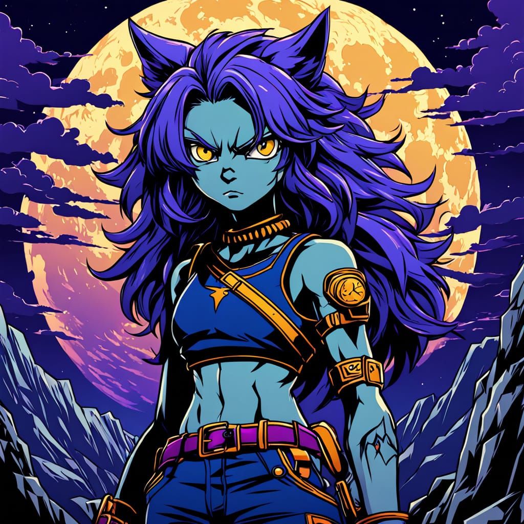 Manga-Inspired Heroine Werewolf Overlooks Full Moon