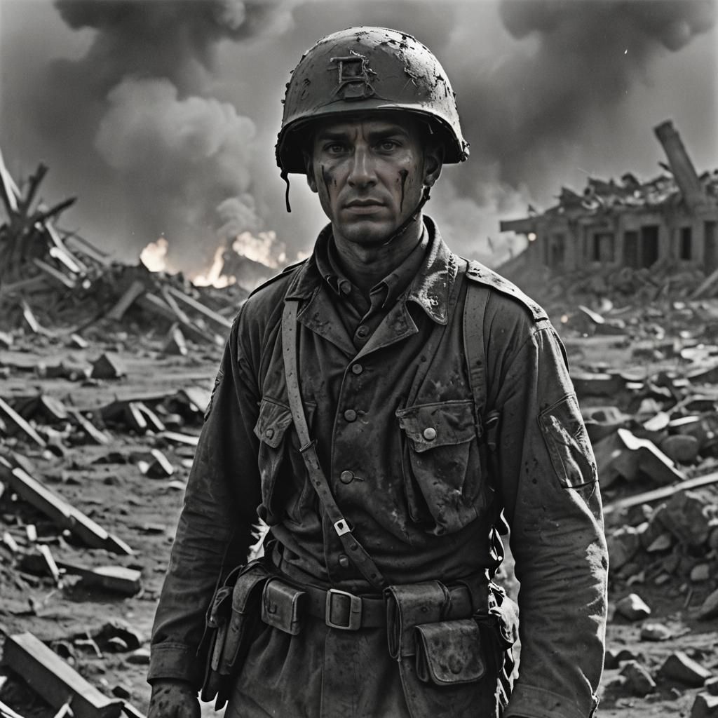 Cinematic Film Still: Lone Soldier Stands Strong