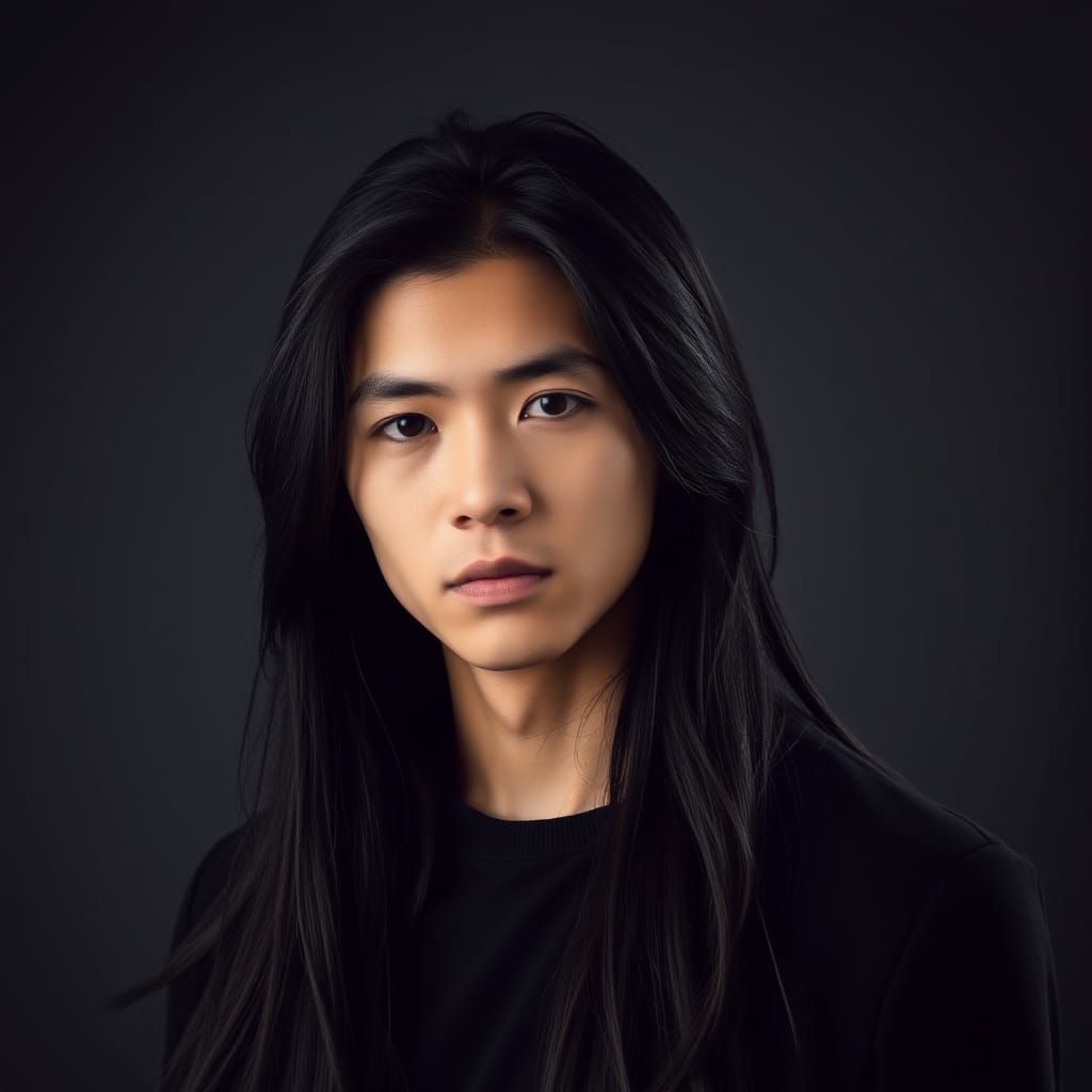 Portrait of a Young Asian Man with Long Hair