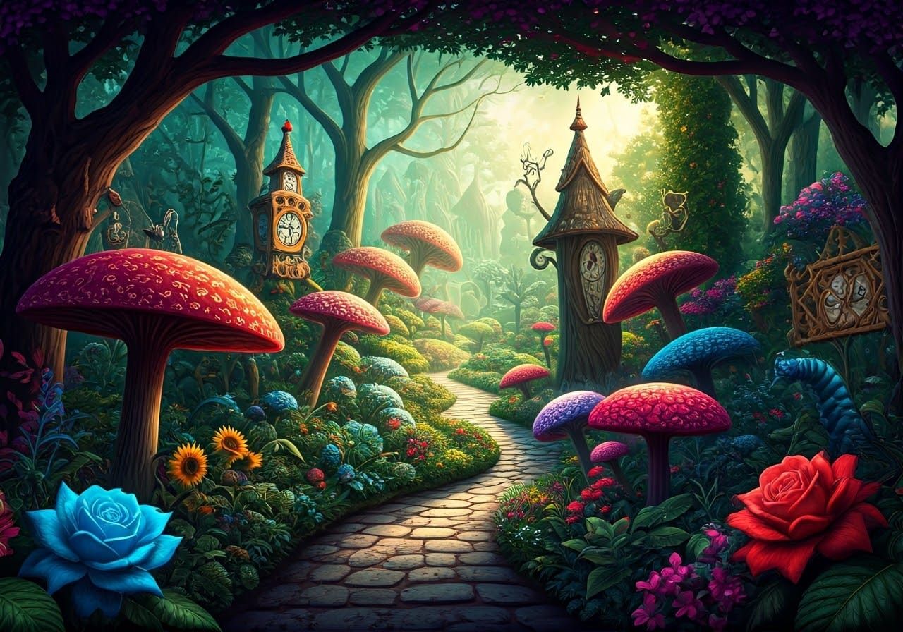 Whimsical Wonderland Digital Art: A Surreal Garden of Logic-...