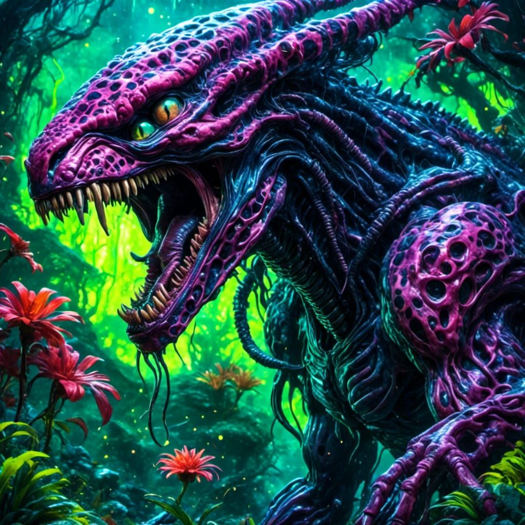 Biohazard Leopard Xenomorph Stalking in Jungle