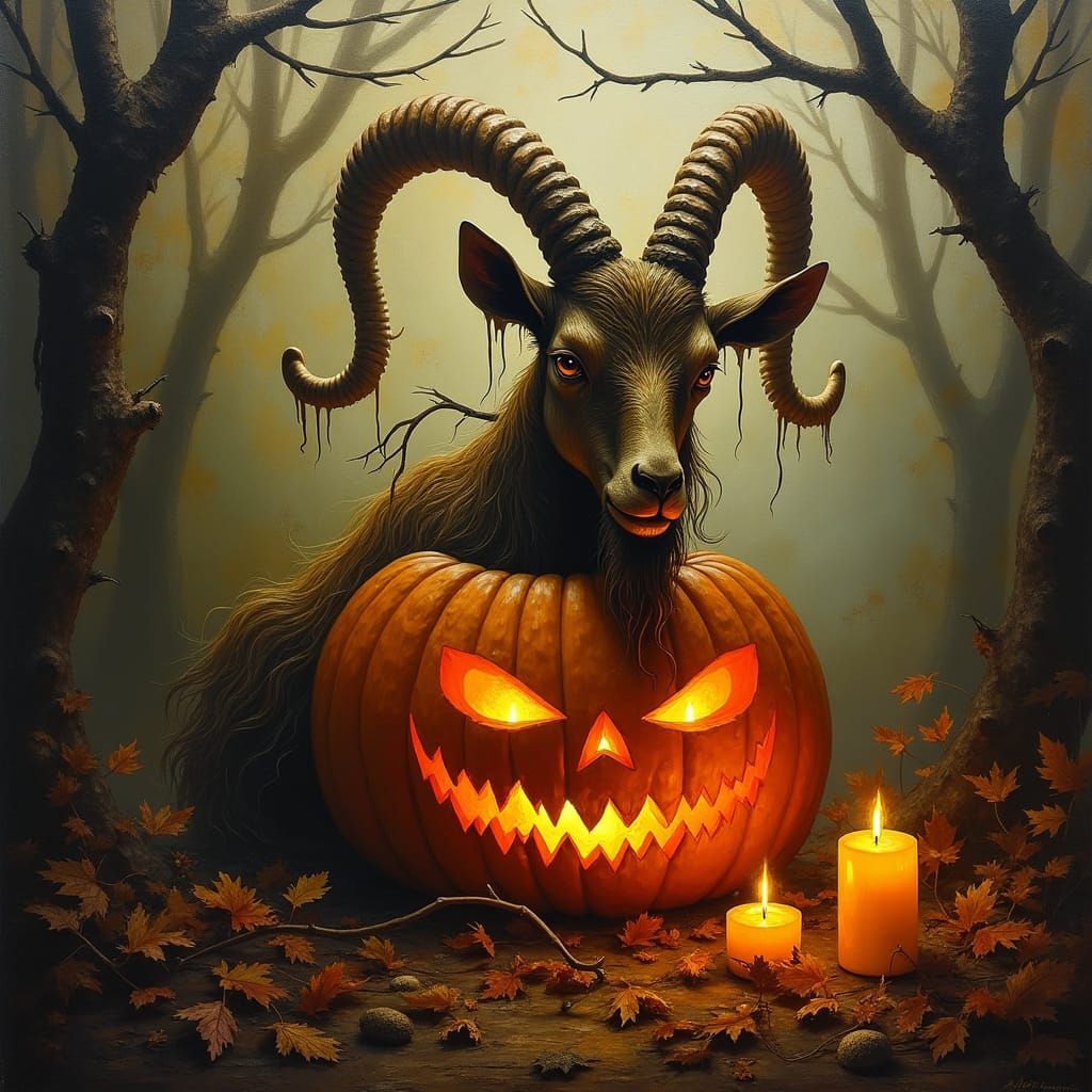 Goat Head Pumpkin Carving in Expressionist Style