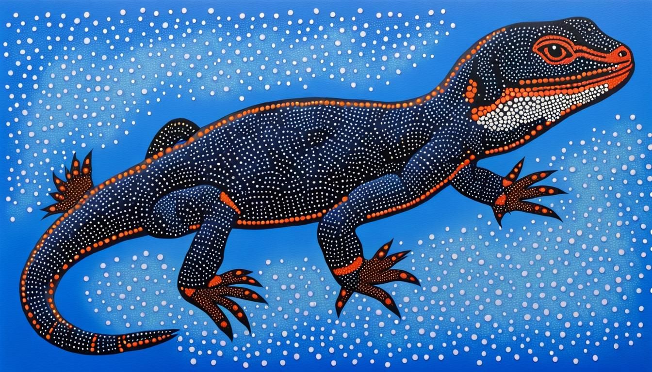 Perentie Lizard in Aboriginal Dot Painting Style