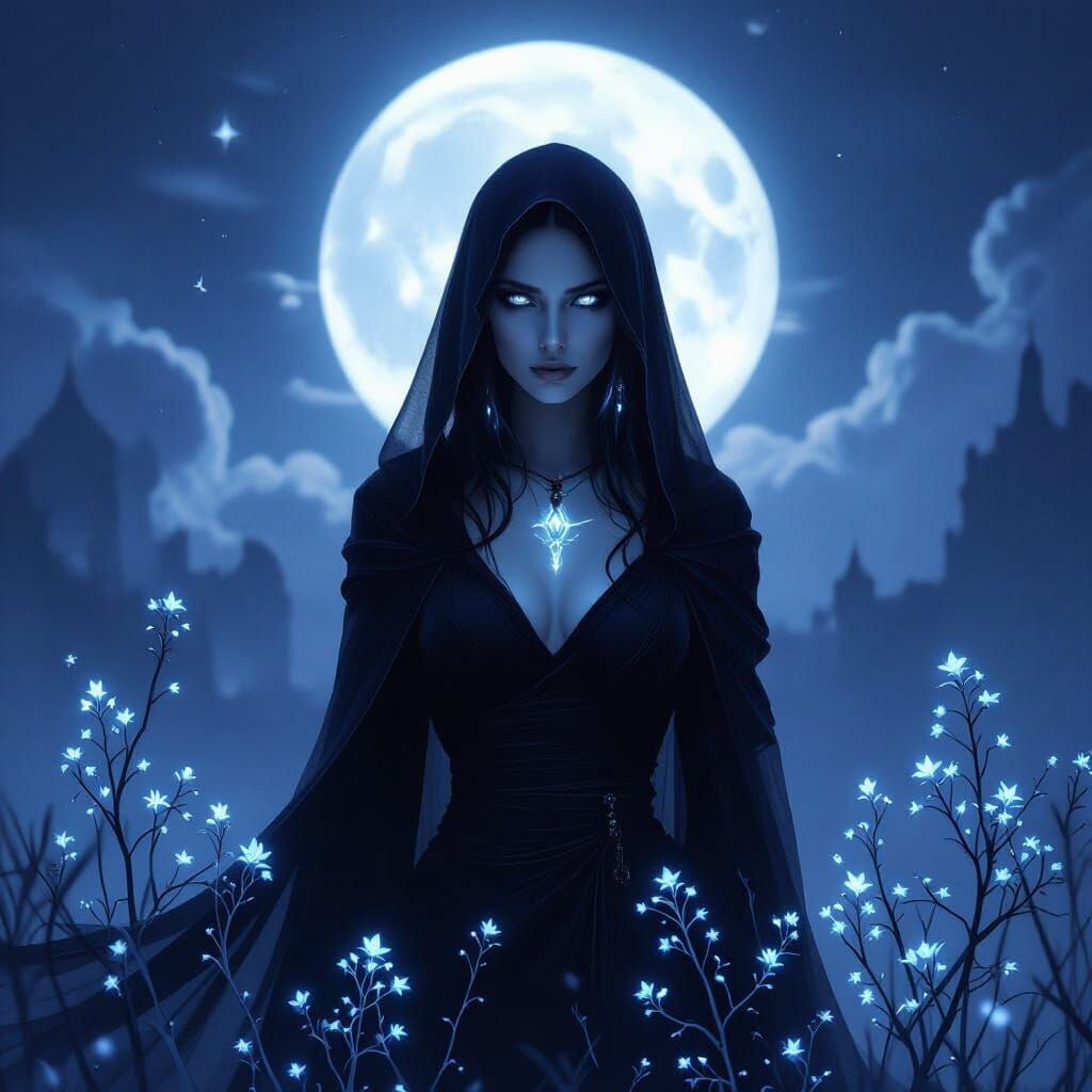Ethereal Woman in Moonlit Shadows