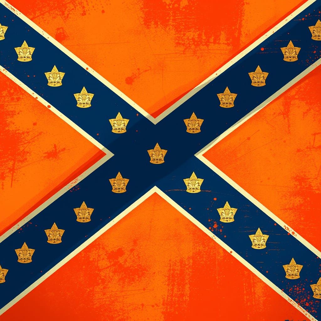 Confederate Flag Reimagined with Orange in Digital Art Style