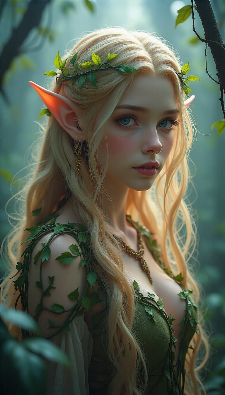 Ethereal Elf Portrait in Rainforest Ambiance
