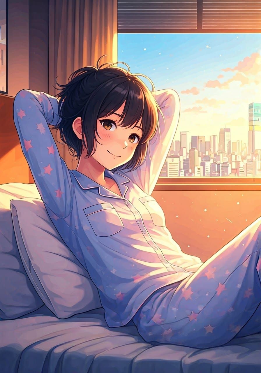 Dreamy Anime Woman in Tokyo Morning Light