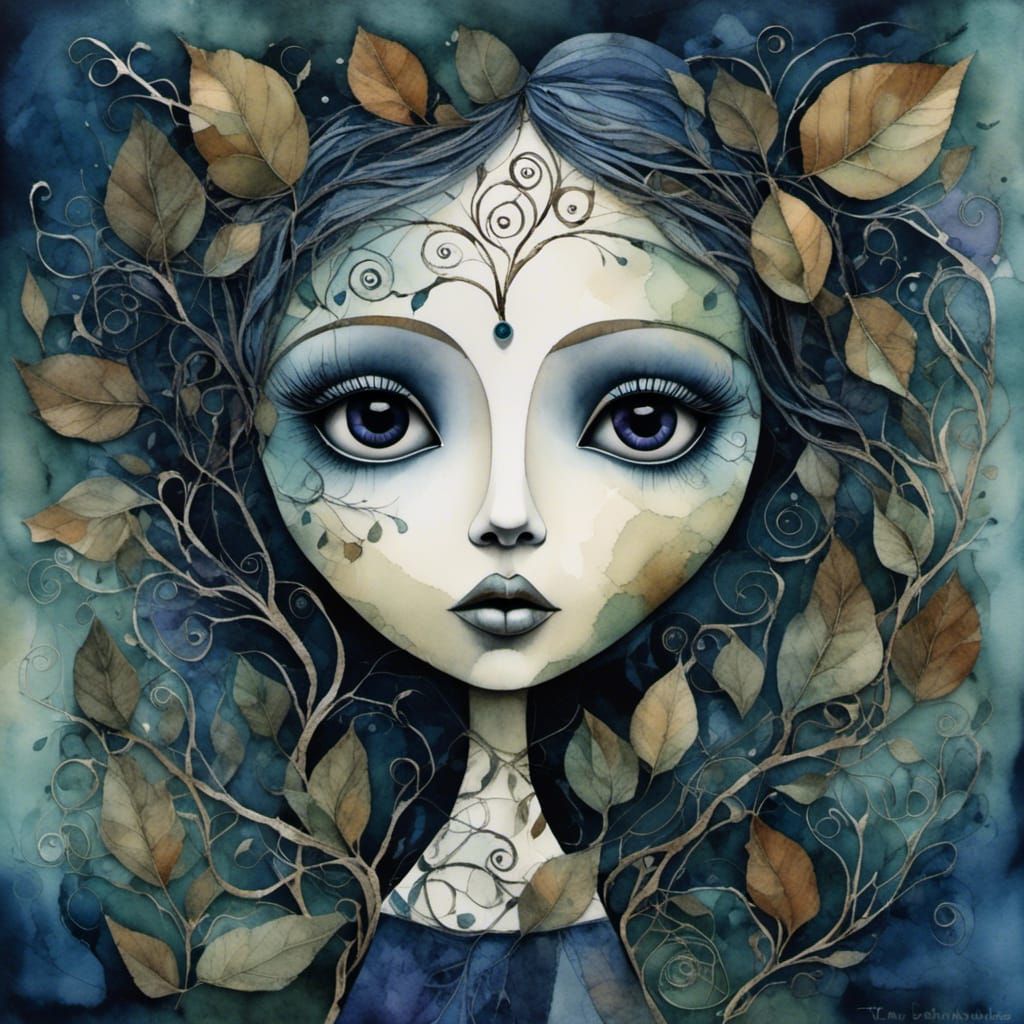 watercolor background is complex with earthy elements and ab...