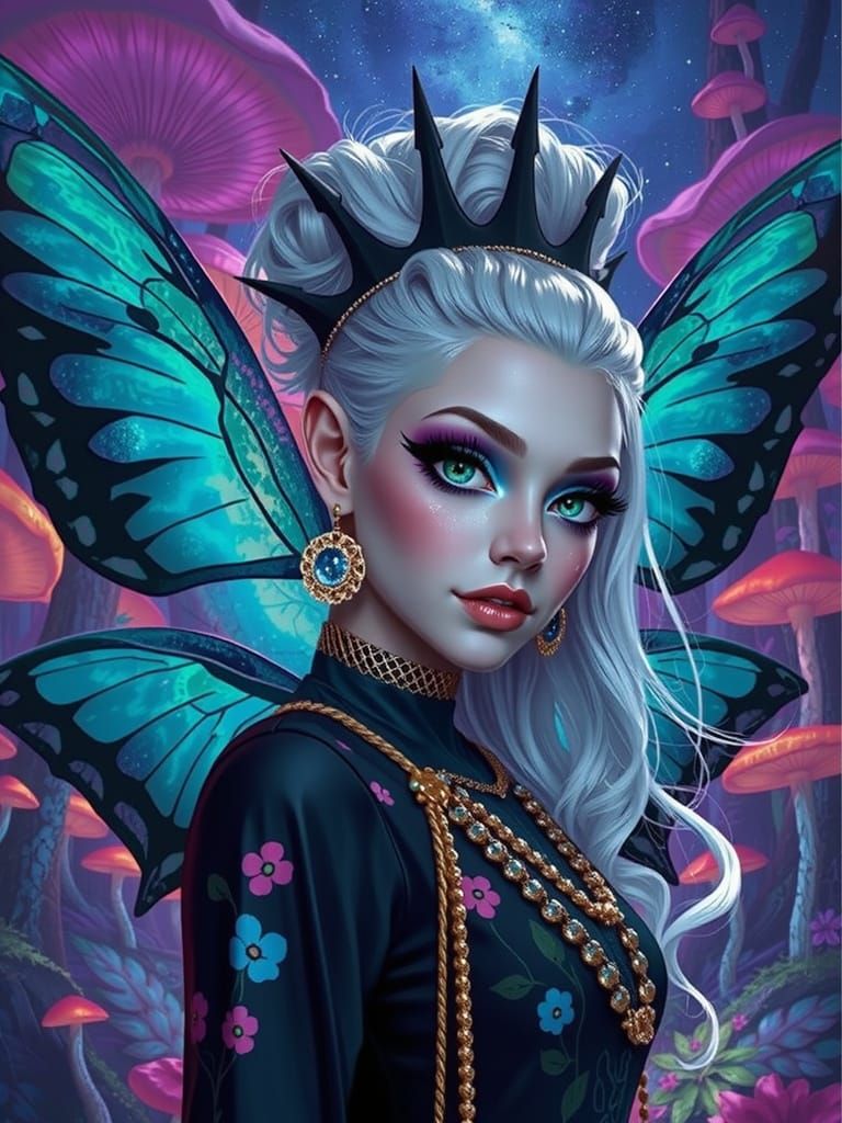 A captivating portrait of an elven Queen with striking plati...