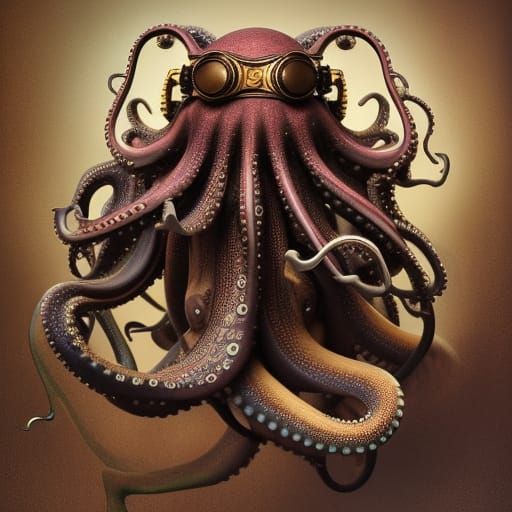 Steampunk Octopus Narghile Hybrid in Surreal Style