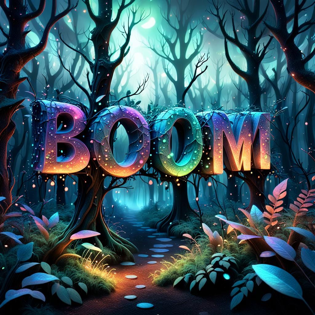 The words "Boom!" Is integrated into the scene, woven into t...
