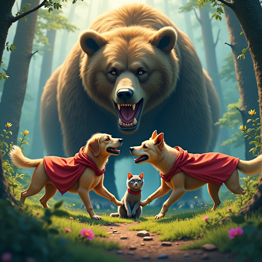 Heroic Dogs Rescue Cat from Grizzly Bear