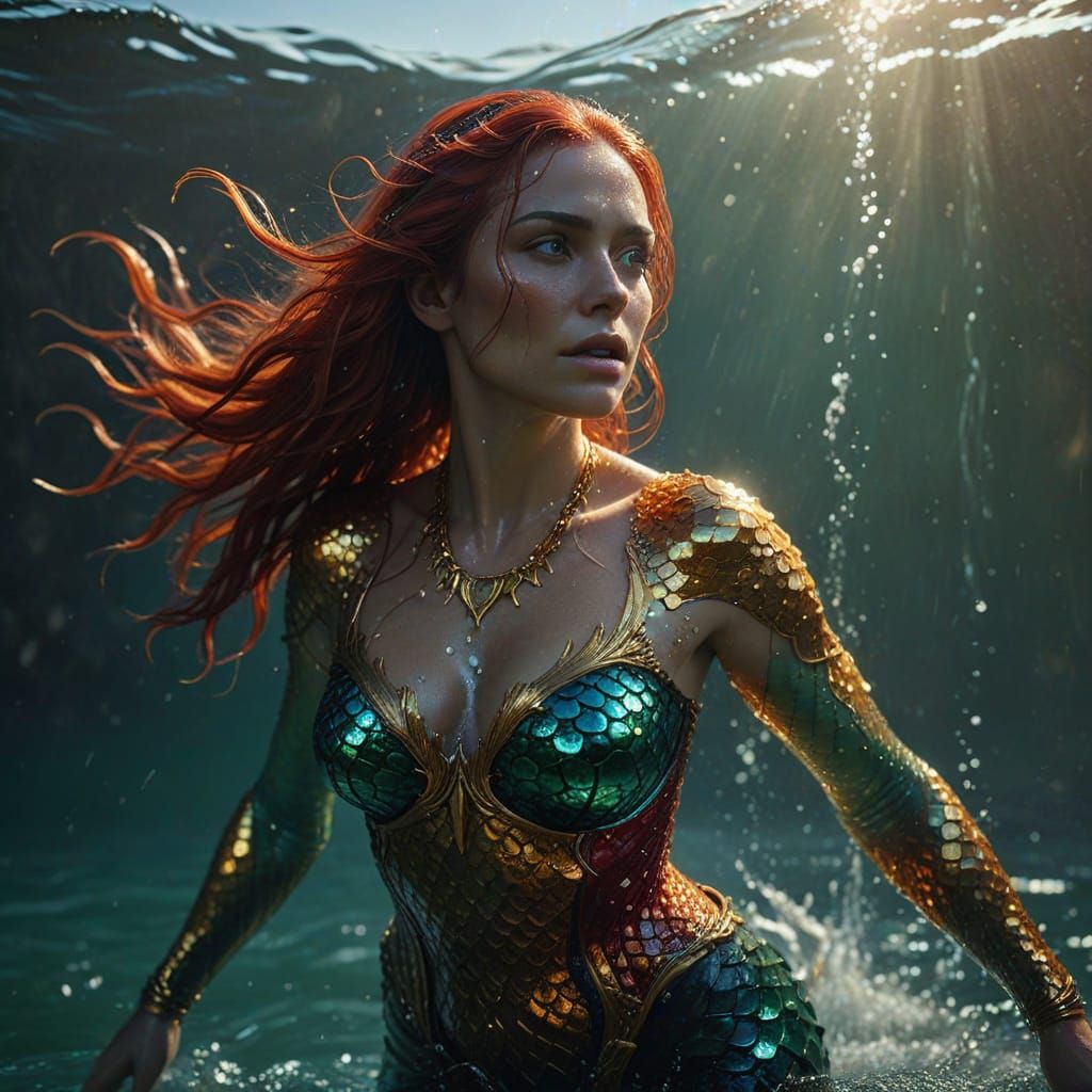 Ethereal Mermaid Emerges from Turquoise Ocean Water