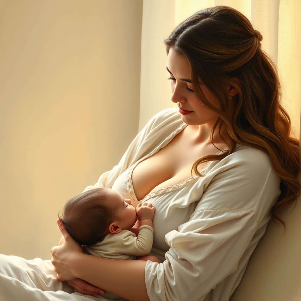 Serene Breastfeeding Mother in Warm Domestic Scene