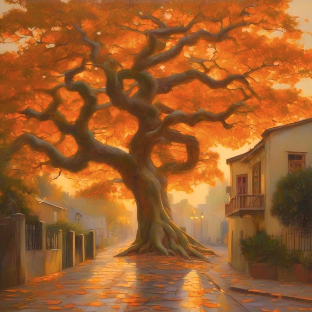 Autumn in a village street