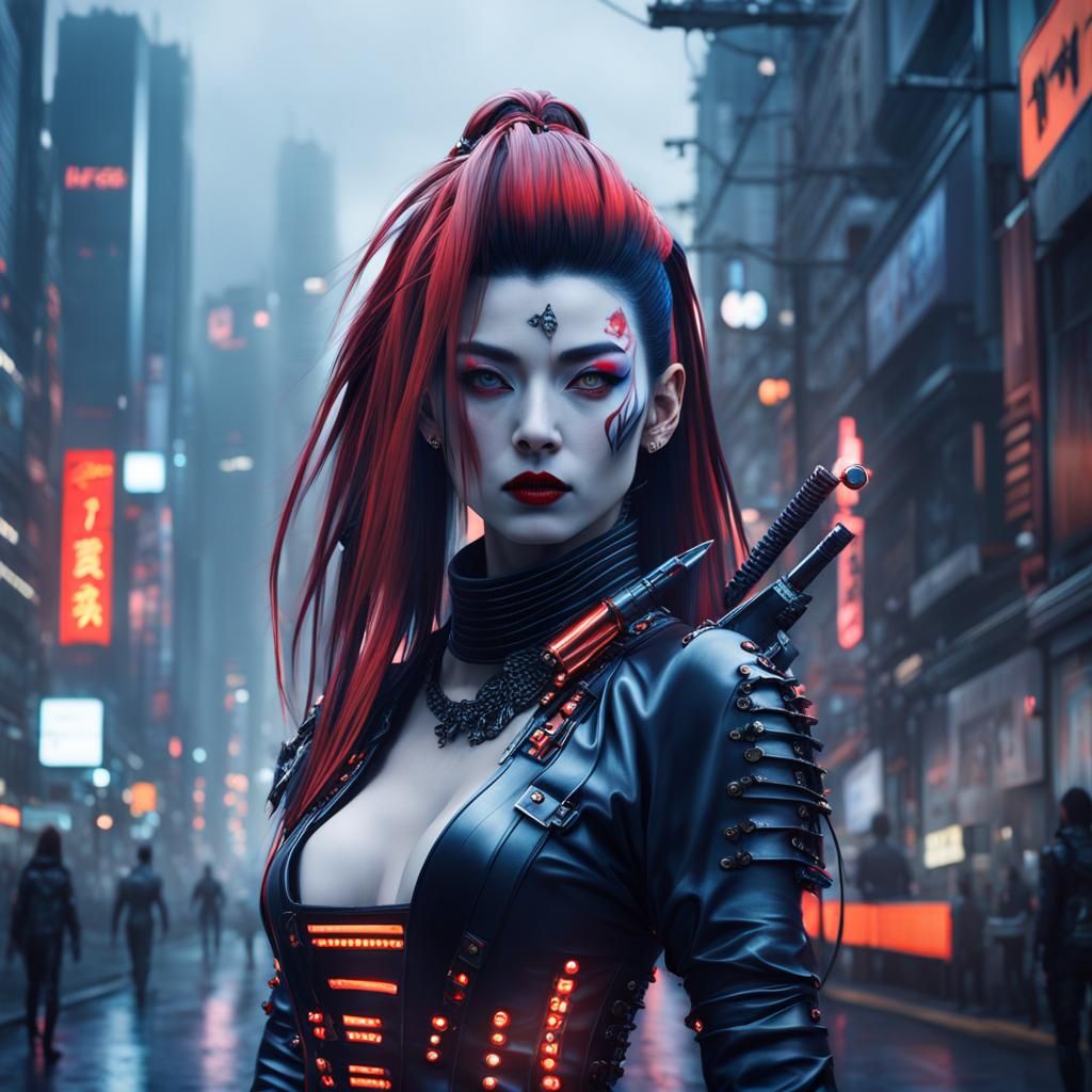 Arcane Cyberpunk Samurai in Hibiya Street