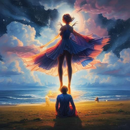 Girl on the Moon in Matte Painting Style