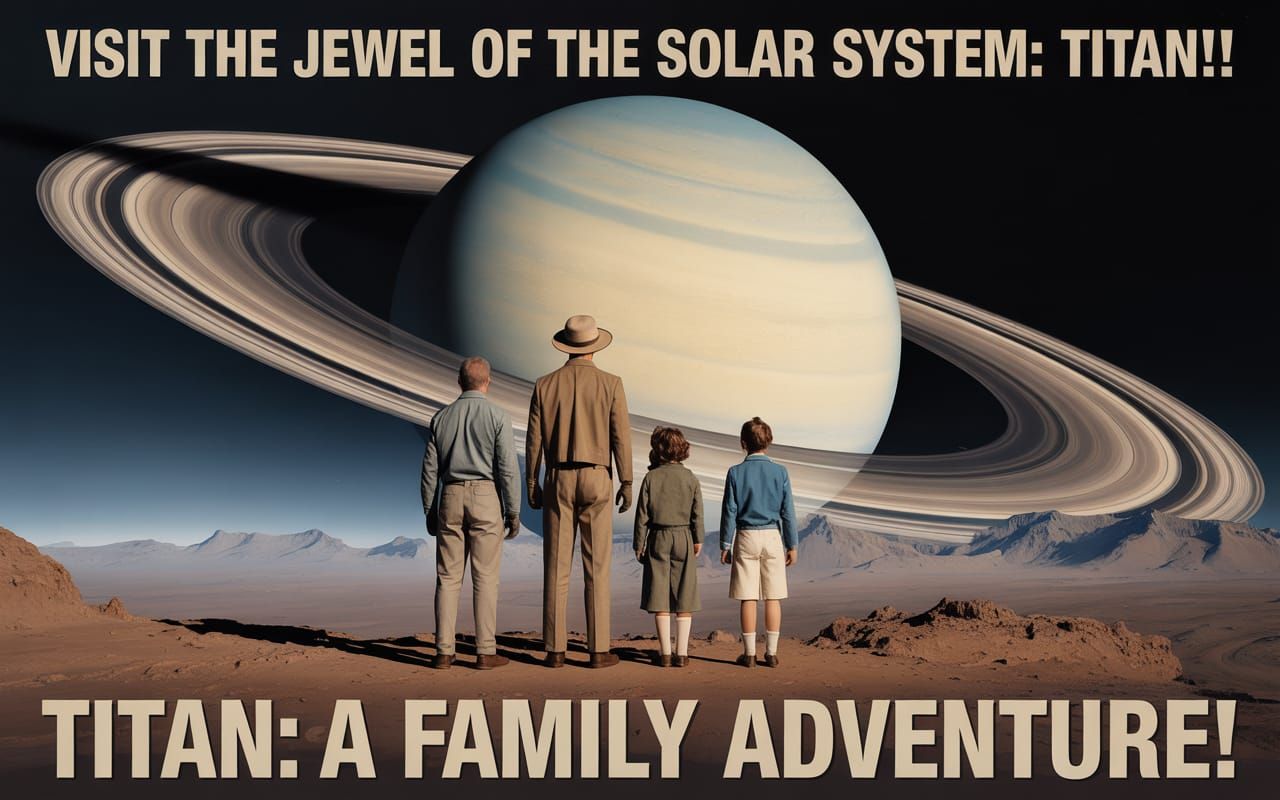 Advertising travel Poster advertising a trip to Titan, a moo...