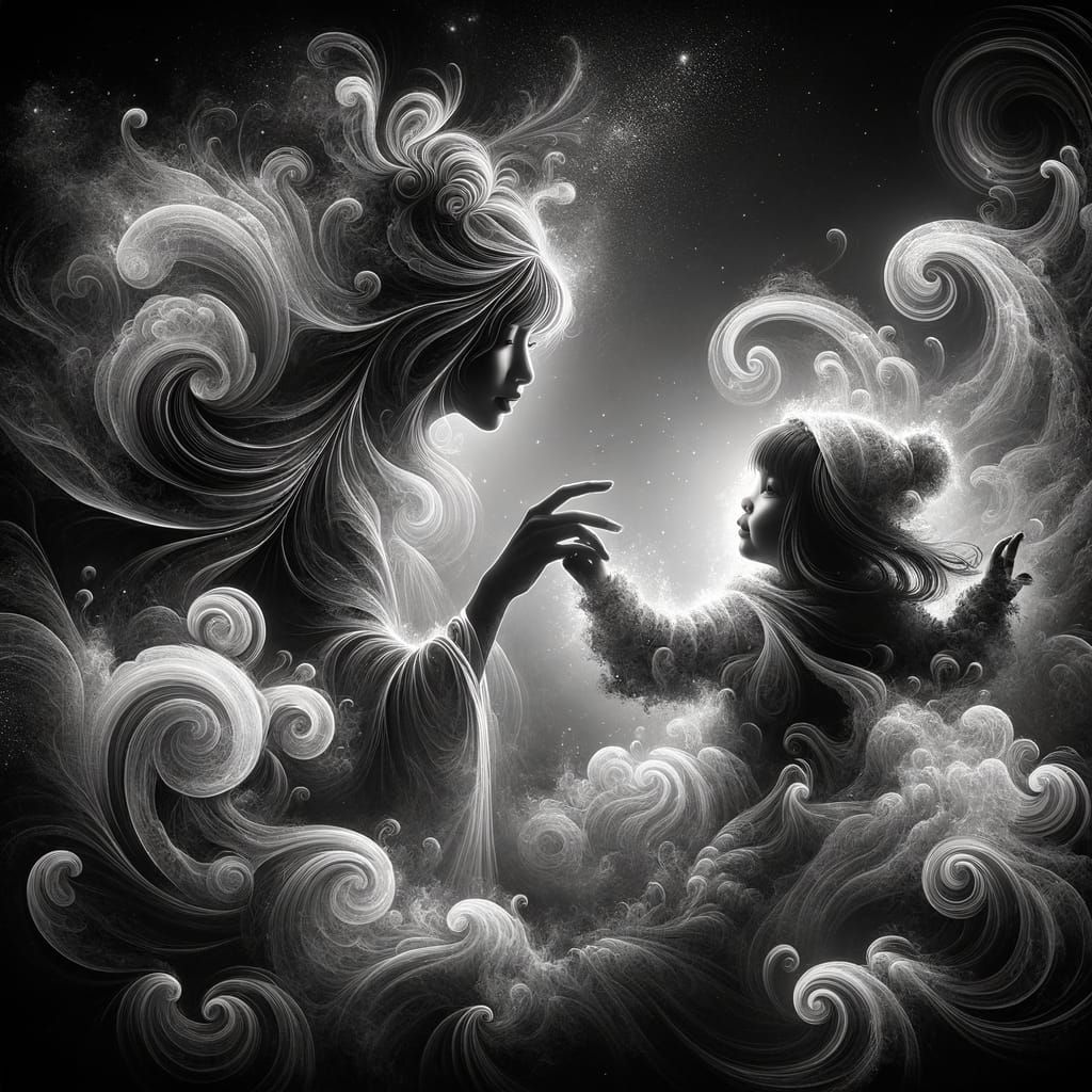 Mystical Smoke Art: Mother and Child Illustration