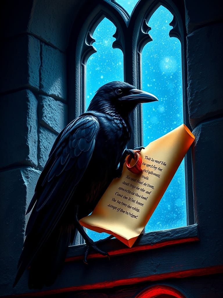 Raven with Scroll: Diamond Painting Fantasy Illustration