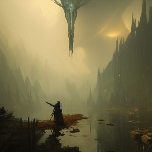 Dark Fantasy Concept Art in Purple and Yellow