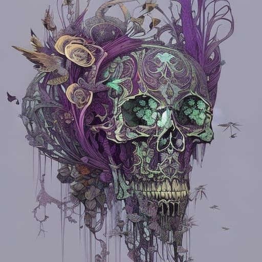 Intricate Purple Skull Digital Concept Art