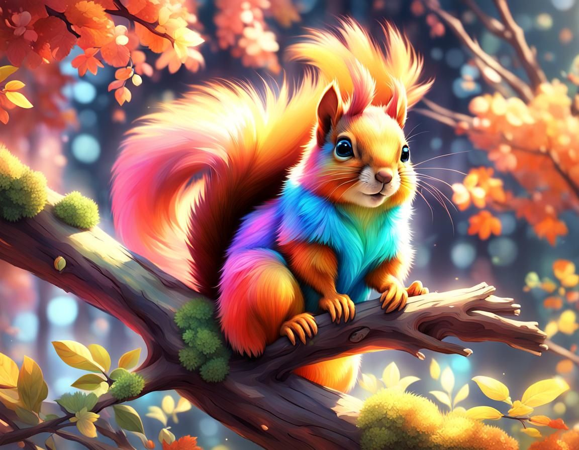 Colorful Fluffy Squirrels in Anime-Inspired 3D Art