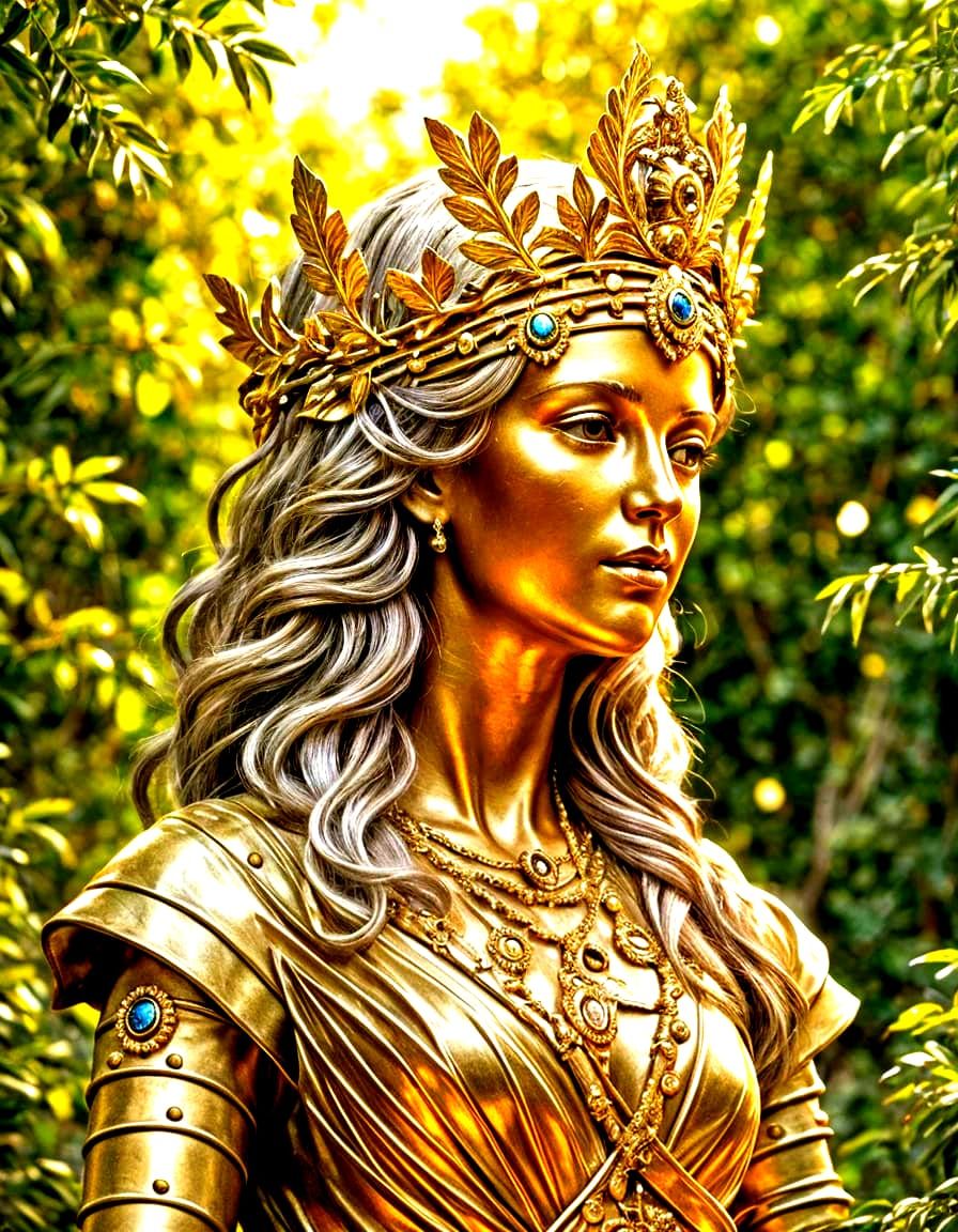 Greco-Roman Dryad Princess Bronze Bust with Jeweled Tiara