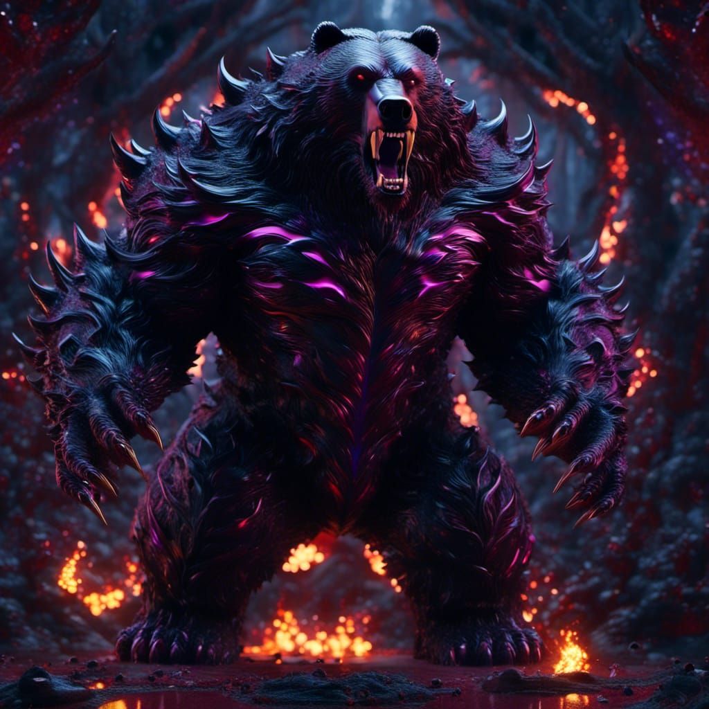 Gothic Dire Grizzly with Sparkling Eyes in CGI Style