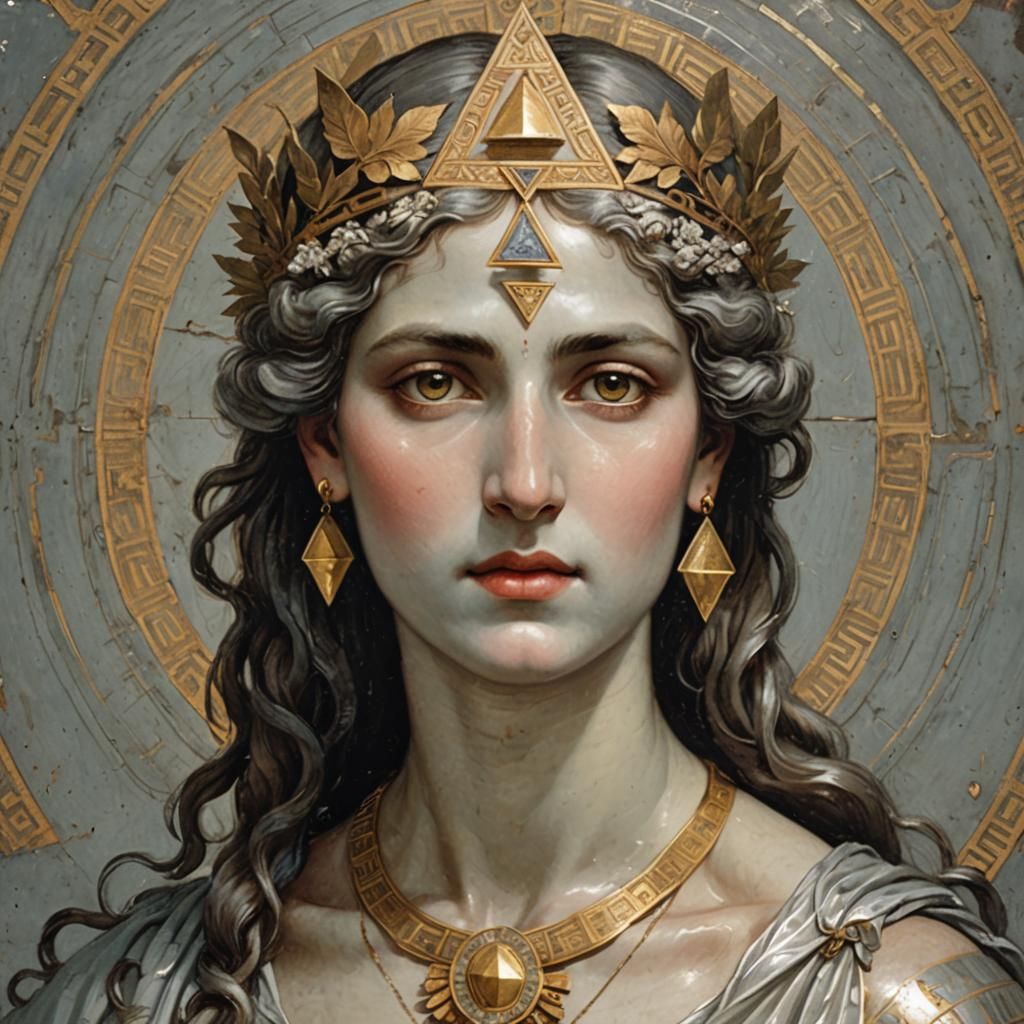 Silver Goddess with Golden Triangle in Victorian-Greek Style