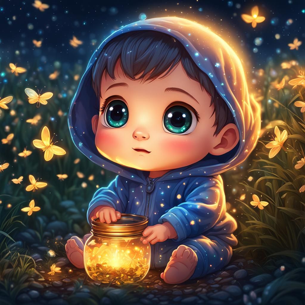 Chibi Firefly Watching Evening Fireflies
